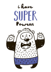Super Hero bear drawing for greeting card or tee print