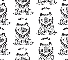 Black and white seamless pattern with bears