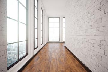 White brick corridor interior