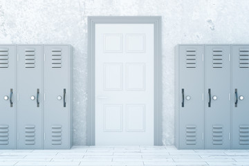 School corridor with light lockers