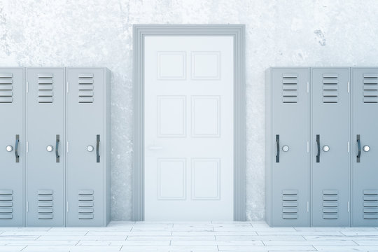 School corridor with light lockers