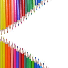 Close up of colorful pencils isolated on white - Flat lay