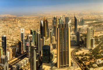 View at Sheikh Zayed Road skyscrapers