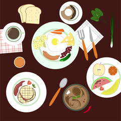 food in flat illustration style. Top view