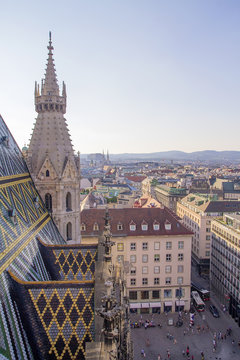 View of Saint Stefan's area in Vienna Austria from  tower of cat