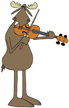 Illustration of a bull moose playing a violin.