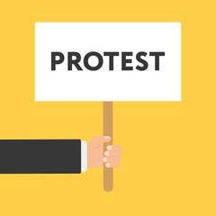 Businessmen holding a signboard with the word PROTEST.