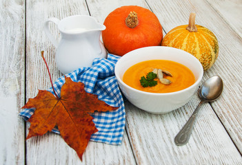 Pumpkin soup with fresh pumpkins