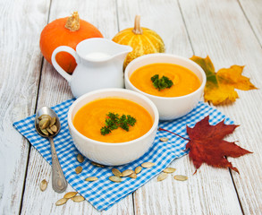 Pumpkin soup with fresh pumpkins