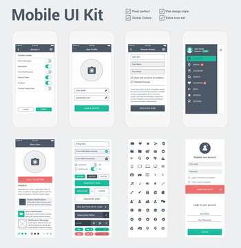 Mobile UI kit for app development, phone mockups & wireframes.