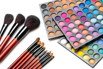 Professional makeup brushes and eyeshadow palette