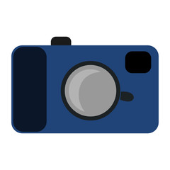 Retro camera prototype. Vintage childish style. Isolated vector illustration. Blue color.