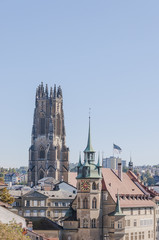 Fribourg, Stadt, Altstadt, Freiburg, Kathedrale, Saint-Nicolas, Rathaus, Altstadthäuser, historische Häuser, Sommer, Herbst, Schweiz