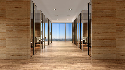  Interior of the modern office in the highlands. 3d rendering.