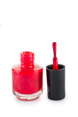 Open red nail polish. On white, isolated background.