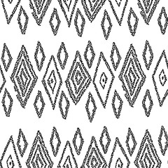 Diamonds seamless pattern.Traditional ethnic pattern. Brushwork by hand. Black and white vector image.template for printing on fabric,seamless surfaces and wrapping paper.