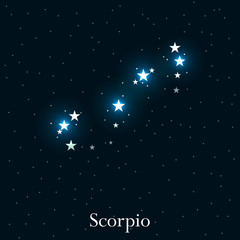 Fototapeta na wymiar Scorpio zodiac sign. Bright stars in the cosmos. Constellation Scorpio. Vector illustration.