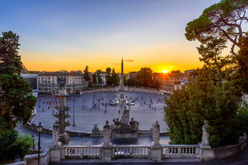 Fototapeta na wymiar Sunset view of Piazza del Popolo (People's Square) in Rome, Italy