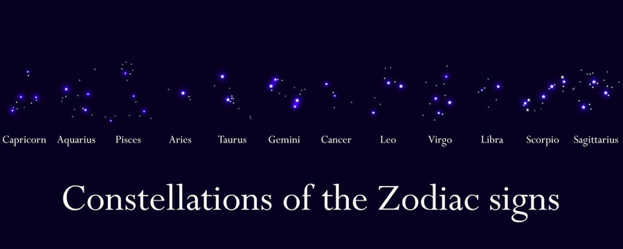 Zodiac signs. Constellations of the zodiac signs, horoscope. Star Cluster. Vector illustrations.