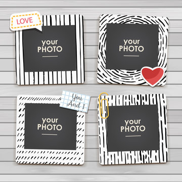 Vintage hipster retro style. Decorative vector template frame. These photo frame can be use for kids picture or memories. Scrapbook design concept. Insert your picture.