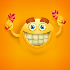 Happy toothy yellowround face with candys