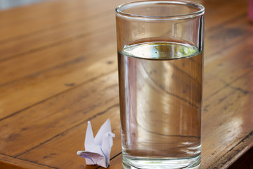drinking water on wooden table