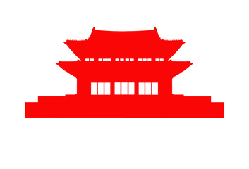 A red silhouettes of Changdeokgung Palace on white background