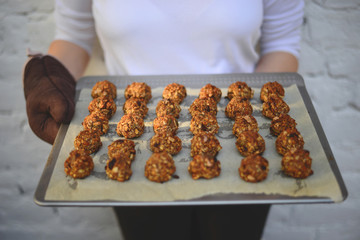 Woman hands making healthy biscuits  - Home made holliday cookie