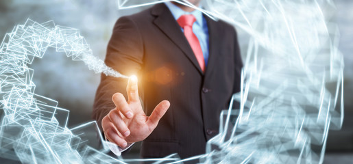 Businessman touching manuscript contact icon with his finger