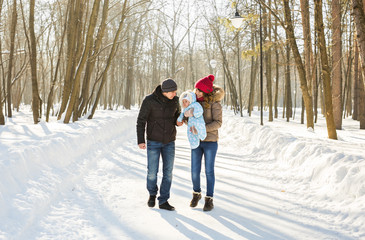 Fototapeta na wymiar Family walk in a winter park