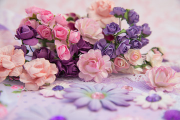 purple paper flowers...