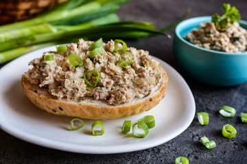 Duck meat spread with onion, mustard and herbs