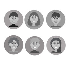 Set of avatars peoples in greys colours.