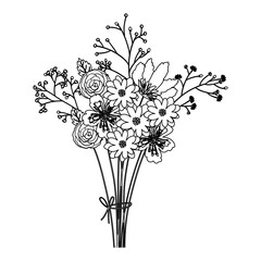 silhouette of beautiful flowers bouquet.  Nature floral garden and decoration theme. Isolated design. Vector illustration