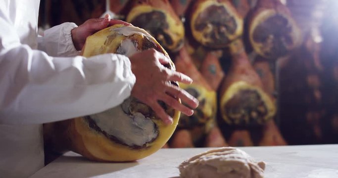 slow motion of parma ham professional and traditional of the history and culture of genuine and healthy food