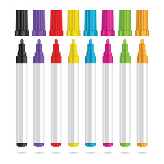 Markers pen. Set of eight color markers. Vector illustration. - obrazy, fototapety, plakaty