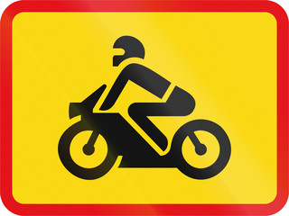 Fototapeta na wymiar Temporary road sign used in the African country of Botswana - The primary sign applies to motorcycles