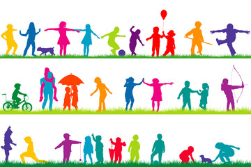 Set of children silhouettes playing outdoor © hibrida