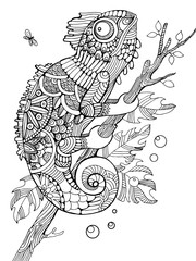 Naklejka premium Chameleon coloring book for adults vector
