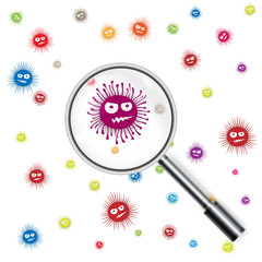 Magnifier with germs and virus. vector illustration