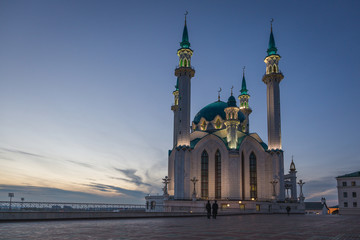 Qolşärif Mosque on a background of autumn sunset. Kazan Kremlin, Tatarstan, Russia.