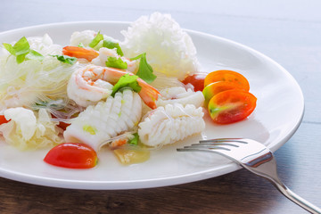 Spicy mixed seafood salad.Thailand food that tastes sour, spicy. Popular appetizers.