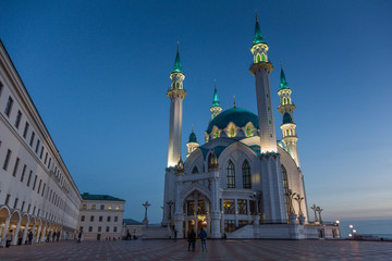 Qolşärif Mosque on a background of autumn sunset. Kazan Kremlin, Tatarstan, Russia.