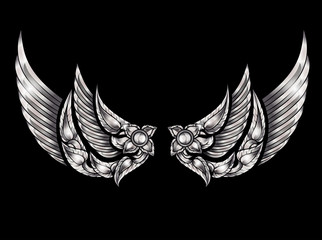 Thailand wings tattoo design on black.