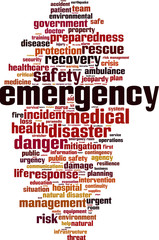 Emergency word cloud concept. Vector illustration