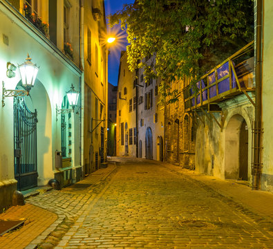 Nocturnal mood of old city, Riga, Latvia