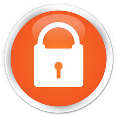Padlock icon orange glossy round button