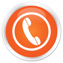 Phone icon orange glossy round button