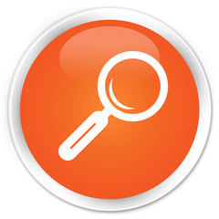 Magnifying glass icon orange glossy round button