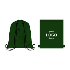 Drawstring sport bag green color, place for logo isolated vector